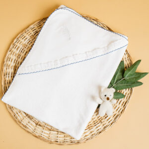 Large Hooded Towel White Adriatic Blue